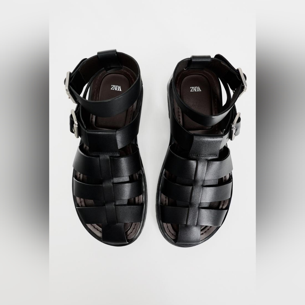Zara Lug Sole Leather Cage Sandals - Picture 9 of 11